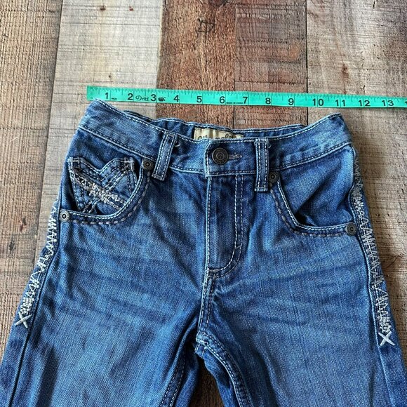 Wrangler 20X Girls Blue Jeans With Embroidered Pockets & Distressed Details - Picture 4 of 9